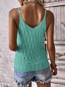 EMERY ROSE Solid Color Spaghetti Strap Sleeveless Casual Knit Top, Summer - Green - View 2