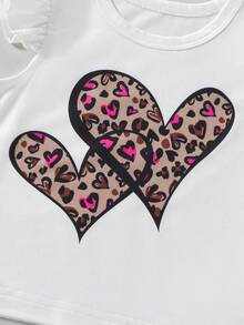 SHEIN Playful Pals 女嬰 4 套裝 粉紅色夏季 T恤短褲套裝 心形豹紋花卉 - 彩色 - 查看 8