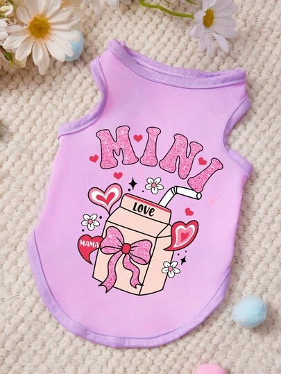 PETSIN 1 chiếc áo vest cho thú cưng in chữ "Milk" màu tím, mềm mại và thoáng khí, thoải mái.