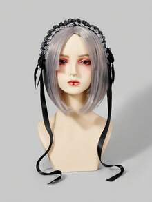 ROMWE J-Fashion 1个钢琴键图案发箍发夹，可爱甜美风格白色蕾丝边鸭嘴夹，手工洛丽塔茶会蝴蝶结飘带发夹 - 琴鍵黑白 - 查看 4