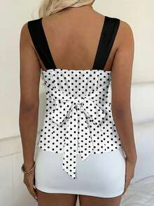 CovetEZ 95%纯棉女士撞色波点印花吊带背心，适合外出、街头风、海滩度假，时尚百搭 - 彩色 - 查看 2