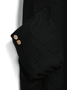 Linhara Vestido casual holgado de manga corta con cuello en V y dobladillo enrollado para mujer de talla grande - Negro - Ver 6