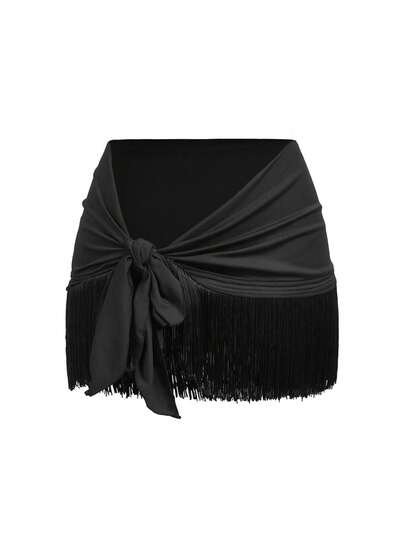  Menodora SHEIN Sport Women's Latin Dance Fringe Cover Skirt Women's Solid Color Patchwork Fringe Skirt, Other Dance Wear