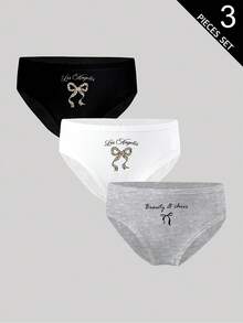 3 piezas de ropa interior suave con estampado de mariposa para niñas - Gris - Ver 1