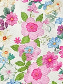 SHEIN MOD Women's Floral Print Pleated Casual Versatile Date & Outing Denim Mini Skirt - Multicolor - View 4