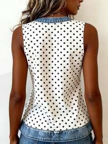 EMERY ROSE Nueva camiseta de tirantes con cuello en V y efecto de lunares en denim para mujeres - Blanco - Ver 2