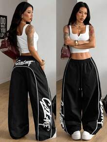 Coolane Women's Summer Streetwear Preppy Going Out  Game Day Sportswear Graphics Baggy  Hip-Hop Dance Jogger Pants - Black - View 1