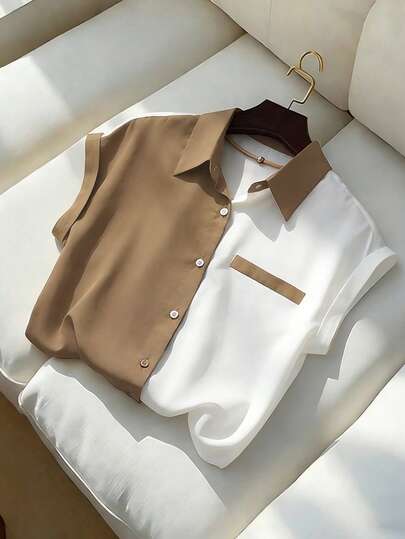 GlowEve Blusa elegante de manga corta con bloques de color para mujer, verano