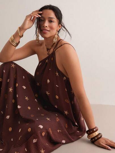 Freevana Vestido informal de talla grande con estampado total sin mangas