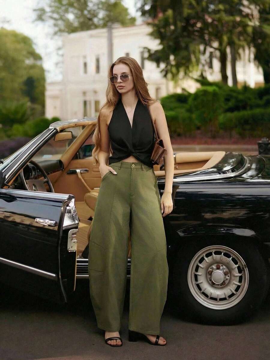 Anewsta 军绿色阔腿宽松休闲裤 - 軍綠色 - 查看 1