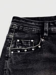 ROMWE Fairycore 女士低腰牛仔短裤，夏季时尚 - 深灰色 - 查看 4