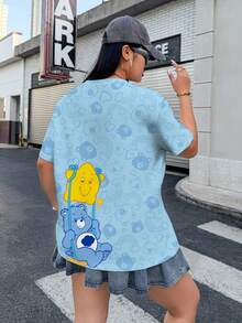 SHEIN X Care Bears 大码女式圆领卡通字母印花休闲百搭日常短袖T恤 - 白色 - 查看 4
