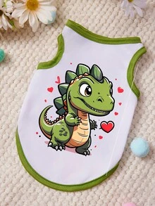 PETSIN 1 Cute Dinosaur Printed Pet Vest With White Grass Green Patchwork Color, Soft And Breathable, Comfortable Pet Clothing - Multicolor - View 1