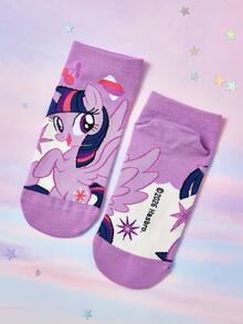 My Little Pony X SHEIN 3雙女款軟綿透氣吸濕甜美短襪，時尚可愛卡通圖案，加強趾尖與後跟，適合夏冬，獨角獸圖案 - 彩色 - 查看 7