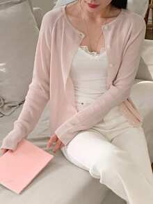 DAZY Women's V-Neck Loose Fit Long Sleeve Lightweight Cardigan - Pink - View 2