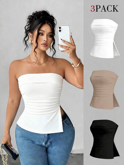 Elenzga Plus Size Women's Casual Versatile Tube Top