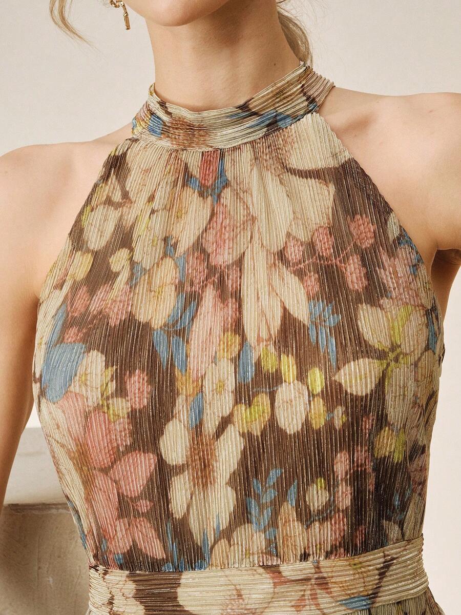 Anewsta Lightweight Flowy V-Neck Cold-Shoulder Tie-Up Sleeveless Loose Casual Dress For Women, Spring/Summer - Multicolor - View 1