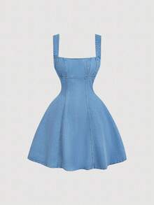 SHEIN MOD Women's Casual Tie-Up Backless Denim Dress, Summer - Blue - View 2