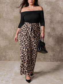 Juhart Elegant And Casual One-Neck Autumn Jumpsuit For Plate-Sized Women Leopard Print Pants Wide Leg Pants Curve Cheetah Print Outfit Women Animal Print Plus Size - Black - View 7