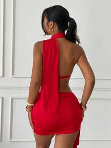Slaydiva 女士性感露背迷你连衣裙，适合海滩、派对、酒吧、夜总会等场合 - 紅色 - 查看 3