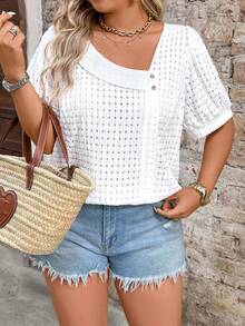 Breezaya Áo sơ mi cổ chéo thời trang mới dành cho nữ cỡ lớn - trắng - Xem 5