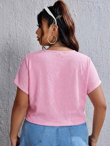 SHEIN EZwear Áo sơ mi tay cánh dơi màu hồng nhạt xếp ly phía trước, cỡ lớn, thích hợp cho kỳ nghỉ hè. - Màu Hồng baby - Xem 2