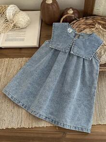 Vintaside Kids Đầm denim cổ bẻ không tay thời trang mùa hè cho bé gái, thích hợp cho du lịch, cắm trại hoặc mặc hàng ngày. - Màu xanh lam - Xem 6