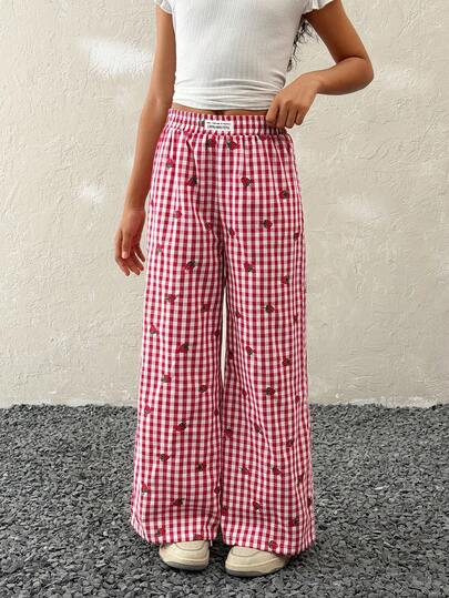 Coolane Kids Quần ống rộng màu đỏ, họa tiết đường phố, dành cho bé gái tuổi teen, phong cách xuân hè.