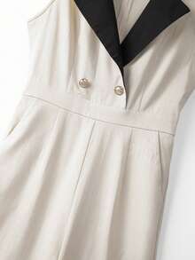 SHEIN Franclia Mono sin mangas minimalista de estilo commuter para mujer Franclia, con bolsillos y botones dorados, ajuste ceñido, pierna recta, para primavera/verano - Albaricoque - Ver 8