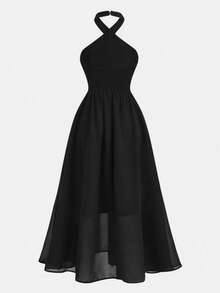 Pitira Tween Girls Elegant Halter Dress, Flower Girl Wedding Party Gown - Black - View 5