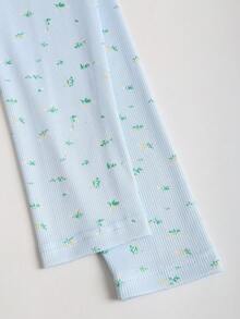 Sweetra Áo thun nữ mùa xuân/hè mới, phù hợp cho đi làm hàng ngày và đi nghỉ mát, chất liệu vải hoa nhí màu đen dễ thương, thiết kế ren tương phản với nơ trang trí, size nhỏ. - Màu xanh lam - Xem 5
