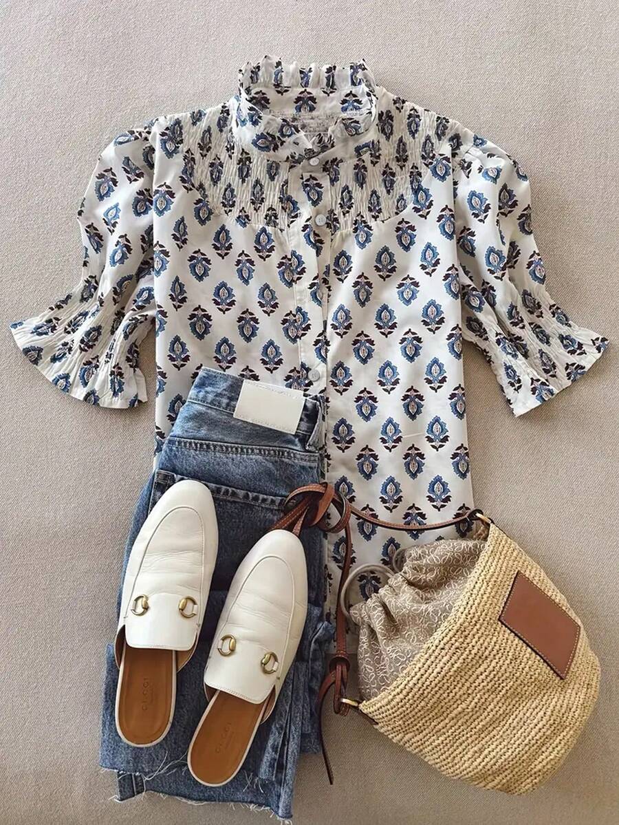 Trelyra Fashionable New Printed Casual Versatile Shirt - Multicolor - View 1