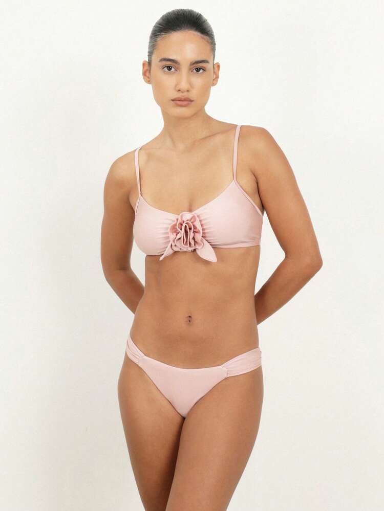 KSTM Women Two Piece Bikini Set With Front Tie Detail Spaghetti Strap Triangle Top And Cheeky Bottom Summer Beach Swimwear