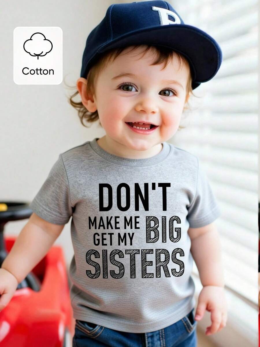 Baby Boy Funny Letter Print Short Sleeve T-Shirt, Summer