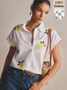 Poéselle 女士休闲度假柠檬刺绣衬衫 - 白色 - 查看 2