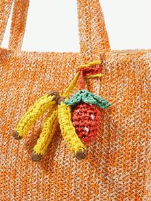 Maija 女士手提包、单肩包、草编包、草编编织包，水果吊坠，草莓吊坠，香蕉吊坠，趣味十足，时尚优雅，简约百搭，适合海滩、度假、假日、夏季、海边、沙滩派对等场合 - 橘色 - 查看 6