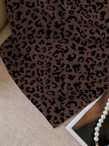 Camiseta ajustada de cuello redondo versátil de ajuste ceñido con estampado de leopardo, nueva llegada primavera/verano para mujer - Multicolor - Ver 3
