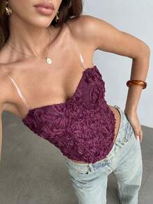 Aloruh Red Violet Woven Fabric Sleeveless Top Elegant Spaghetti Strap Lace Up Detail Asymmetrical Hem For Women - Red Violet - View 4