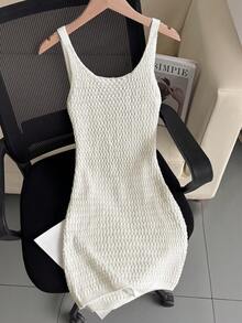 New Arrival Spring/Summer Round Neck Sleeveless Backless Hollow Out Fitted Elegant Women Sweater Dress - White - View 5