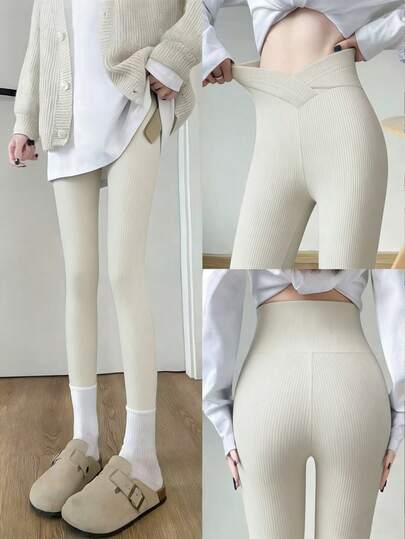 SHEIN LUNE Women's Solid Color High Waist Casual Leggings