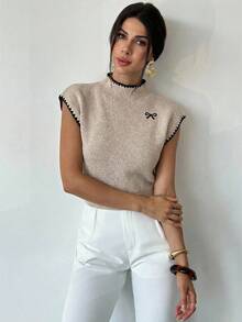 Firerie 女士优雅高领无袖针织背心 - 蝴蝶结和贝壳刺绣，宽松休闲百搭上衣，适合春夏约会、婚礼、派对、海滩度假和节日活动 - 白色 - 查看 4