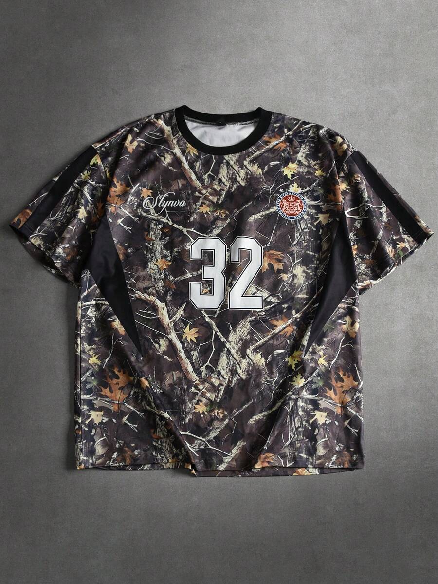 STYNVO Áo thun nam tay ngắn cổ tròn in họa tiết toàn thân, kiểu dáng thường ngày, thích hợp cho mùa hè. - màu đen - Xem 1