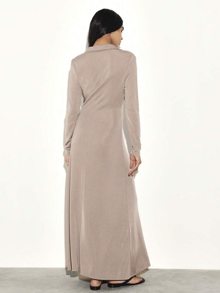 KSTM Women's Long Sleeve Deep V-Neck Side Gathered Maxi Dress With Ruched Waist Detail For Evening And Occasions