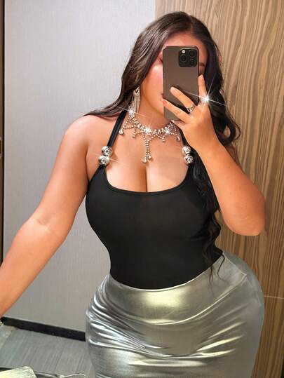 NU&NOW 大码女士性感度假街头吊带圆环装饰串珠吊带衫