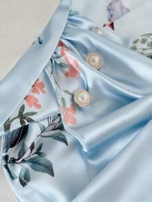 GlowEve Áo hai dây mùa hè in hoa bán chạy nhất với chi tiết nhún eo, áo tank top satin trắng giúp thon gọn vóc dáng. - Màu xanh lam - Xem 5