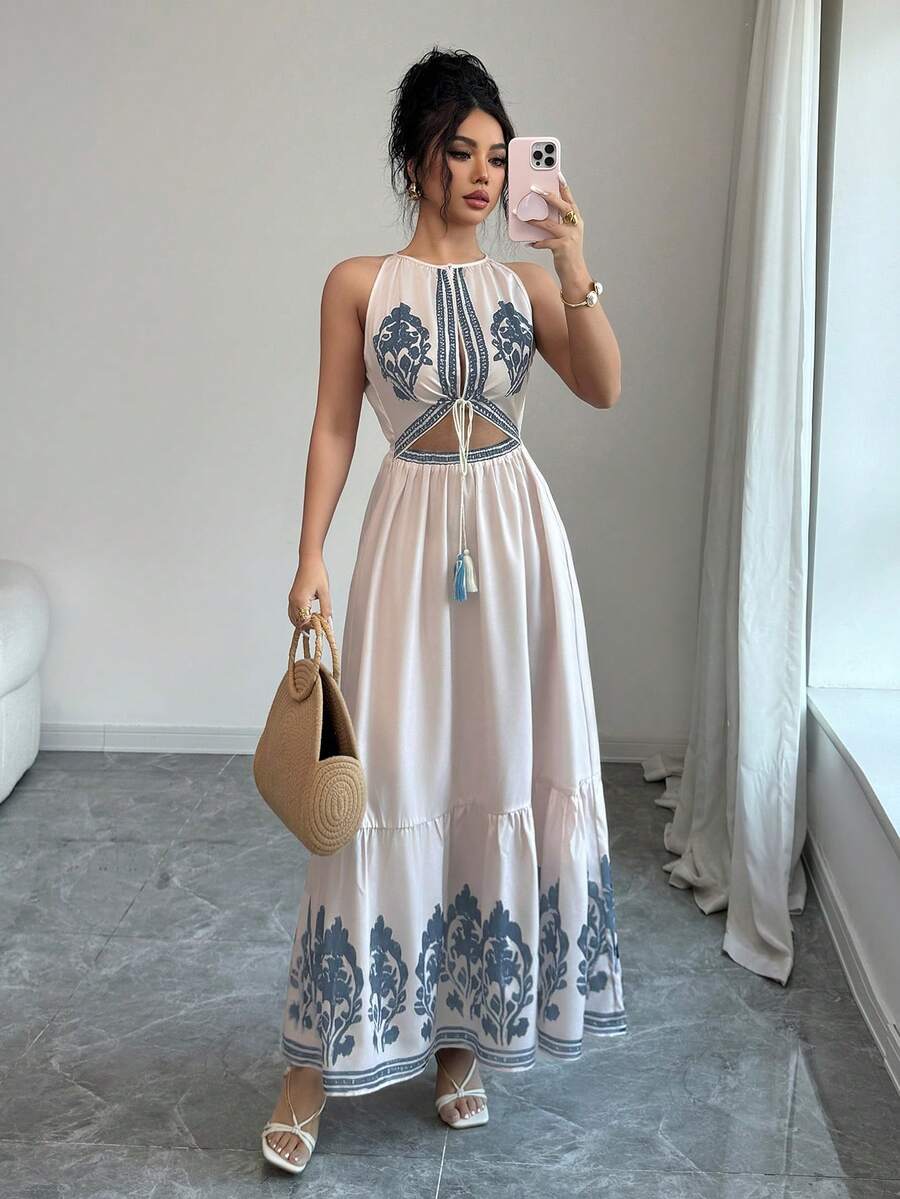 Elenzga Women's Ruched Hollow-Out Dress, Fashionable For Vacation & Travel - Multicolor - View 1