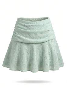 Comfortcana 2026春夏新款女士纯色薄荷绿提花弹力荷叶边半身裙，适合冬季、复活节、派对、海滩、婚礼、毕业典礼等场合，风格优雅、休闲、度假、运动、正式、Y2K、商务，饰有亮片、流苏、荷叶边、花朵、图案等元素。 - 薄荷綠 - 查看 8