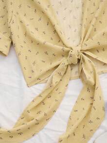 Trelyra 度假休闲碎花系带衬衫 - 黃色 - 查看 6