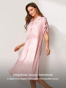 LUVLETTE Đầm ngủ satin màu hồng nữ tính dễ thương - Áo ngủ dáng rộng thoải mái kiểu sơ mi, đồ ngủ ngọt ngào, đồ ngủ kiểu bạn trai, đồ ngủ cưới, váy cho nữ - Hồng - Xem 8