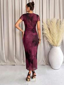 Lavishia Women's Abstract Print Mid-Length Dress, Spring/Summer - Hot Pink - View 2